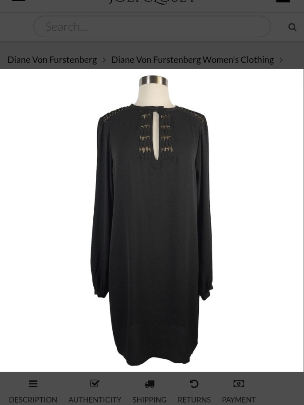 Diane Von Furstenberg Black Long-Sleeve Shift Dress with Keyhole & Stitch Detail